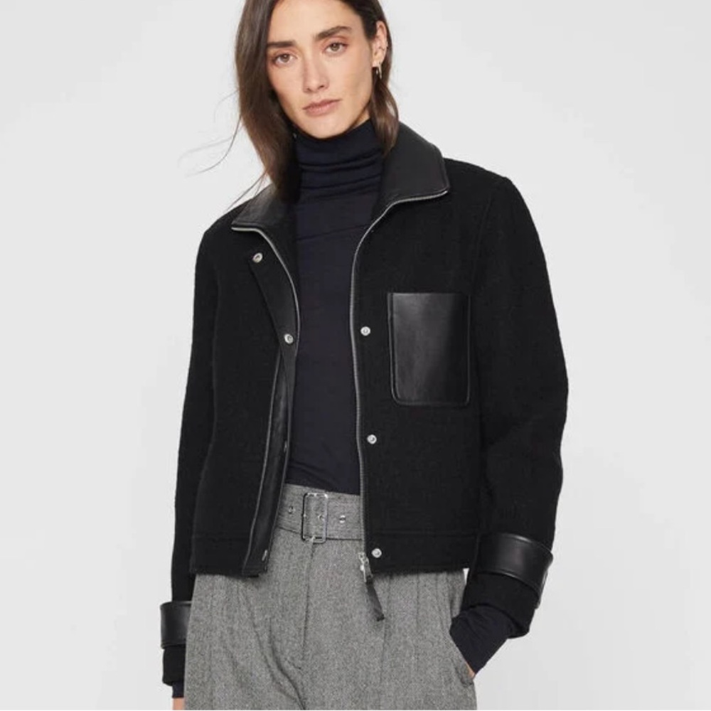 Club Monaco cropped wool & leather combo jacket